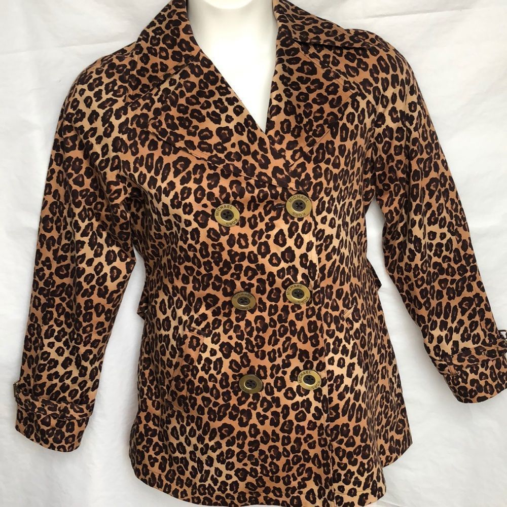 Michael Kors Animal Print Short Pea Coat Size Med